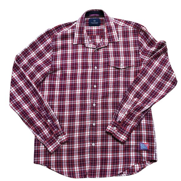 Scotch & Soda Other - Scotch & Soda Red Purple Plaid Flannel Button Down Shirt Regular Fit Men’s XL